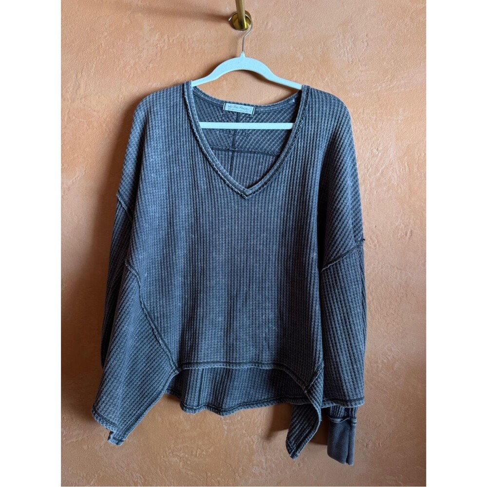 Free People We The Free Waffle Knit Thermal Top Oversized V Neck Slouchy Small